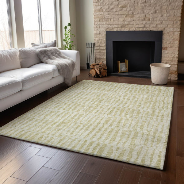 HomeRoots 8' X 10' Beige and Tan Striped Area Rug - Washable, UV-Protected, Ideal for Homes with Kids & Pets 655684