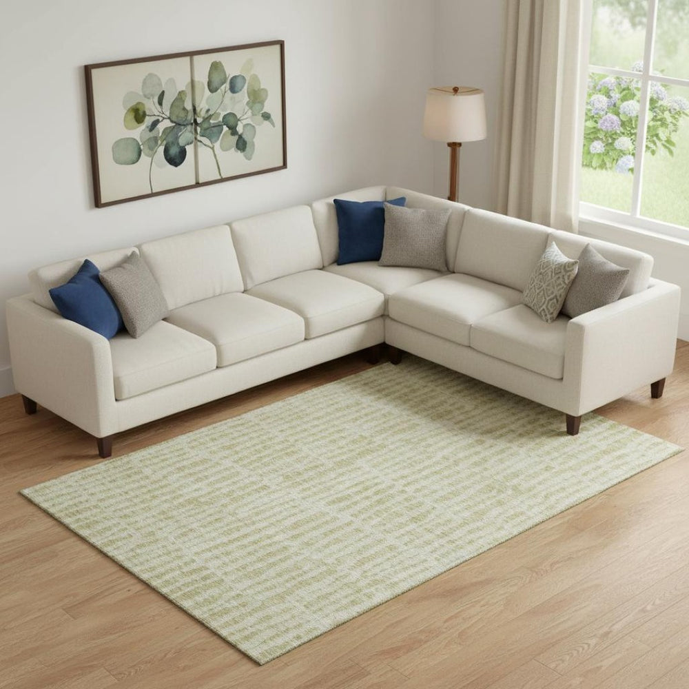 HomeRoots 9' X 12' Beige And Tan Striped Area Rug - Washable, UV-Protected, Durable for High-Traffic Spaces 655685