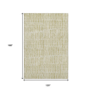HomeRoots 10' X 14' Striped Washable Area Rug - Durable Beige & Tan Design with UV Protection for Homes 655686