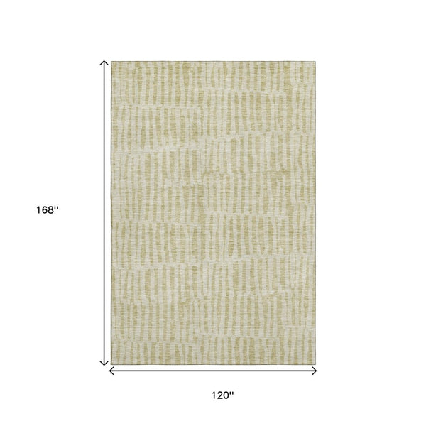 HomeRoots 10' X 14' Striped Washable Area Rug - Durable Beige & Tan Design with UV Protection for Homes 655686