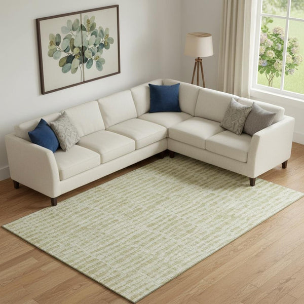 HomeRoots 10' X 14' Striped Washable Area Rug - Durable Beige & Tan Design with UV Protection for Homes 655686