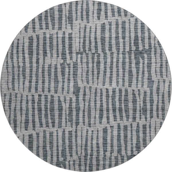 HomeRoots 8' Charcoal and Gray Striped Round Rug - Washable, UV-Protected, Durable for Family Spaces & Patios 655689