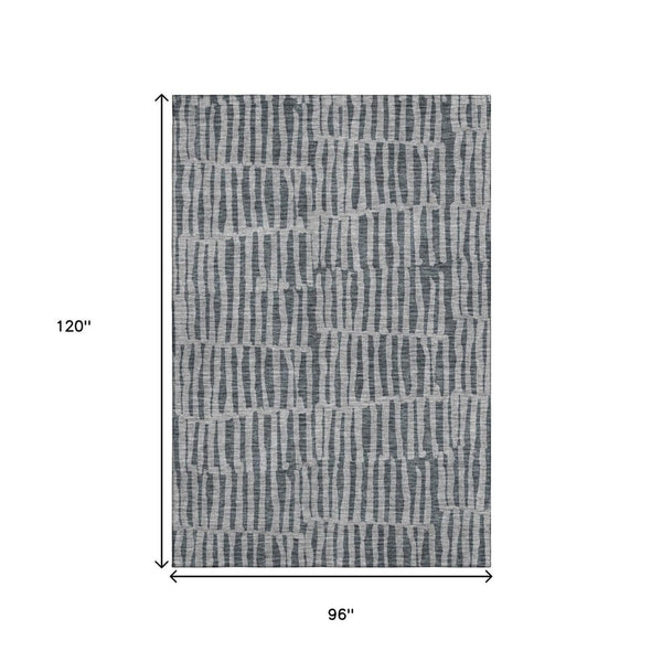HomeRoots 8' X 10' Charcoal & Gray Striped Area Rug - Washable, UV Resistant, Durable for Indoor & Outdoor Use 655690