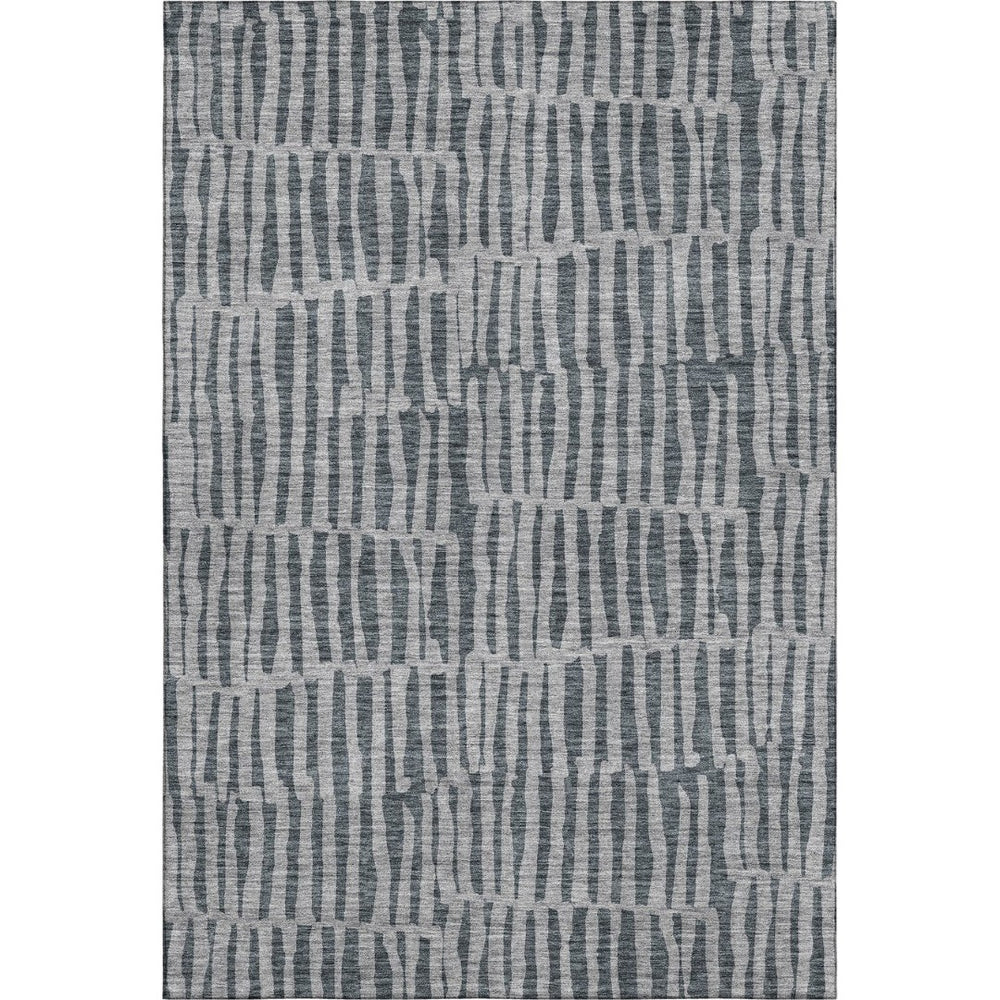 HomeRoots 8' X 10' Charcoal & Gray Striped Area Rug - Washable, UV Resistant, Durable for Indoor & Outdoor Use 655690