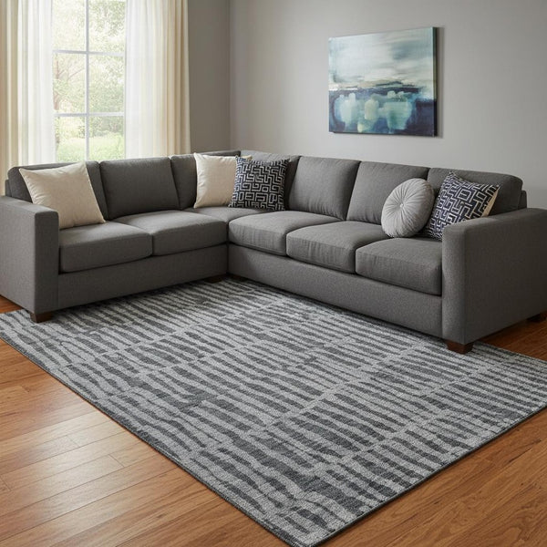 HomeRoots 8' X 10' Charcoal & Gray Striped Area Rug - Washable, UV Resistant, Durable for Indoor & Outdoor Use 655690