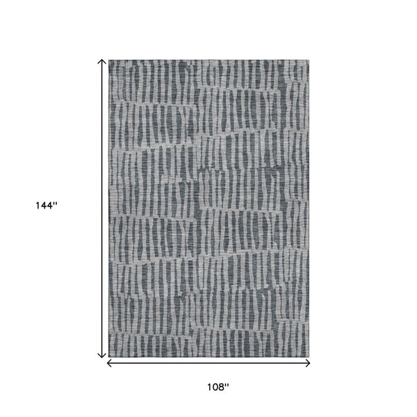 HomeRoots 9' X 12' Charcoal and Gray Striped Area Rug - Washable, UV Protected, Stain Resistant for Modern Homes 655691