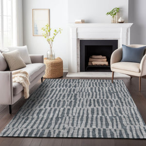 HomeRoots 9' X 12' Charcoal and Gray Striped Area Rug - Washable, UV Protected, Stain Resistant for Modern Homes 655691