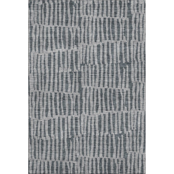 HomeRoots 9' X 12' Charcoal and Gray Striped Area Rug - Washable, UV Protected, Stain Resistant for Modern Homes 655691