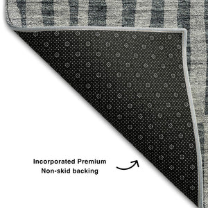 HomeRoots 9' X 12' Charcoal and Gray Striped Area Rug - Washable, UV Protected, Stain Resistant for Modern Homes 655691