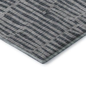 HomeRoots 9' X 12' Charcoal and Gray Striped Area Rug - Washable, UV Protected, Stain Resistant for Modern Homes 655691