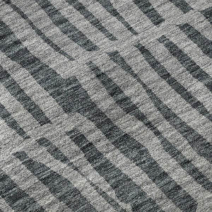 HomeRoots 9' X 12' Charcoal and Gray Striped Area Rug - Washable, UV Protected, Stain Resistant for Modern Homes 655691
