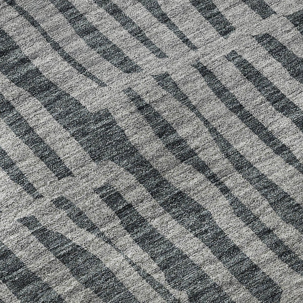 HomeRoots 9' X 12' Charcoal and Gray Striped Area Rug - Washable, UV Protected, Stain Resistant for Modern Homes 655691