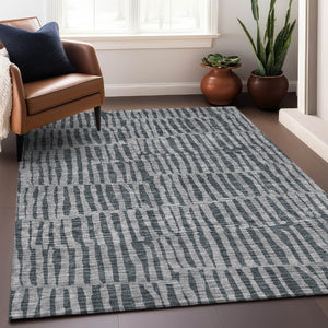 HomeRoots 9' X 12' Charcoal and Gray Striped Area Rug - Washable, UV Protected, Stain Resistant for Modern Homes 655691