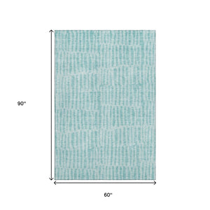 HomeRoots 5' X 8' Coastal Teal & Ivory Striped Washable Area Rug - UV Protected, Stain Resistant & Durable! 655694