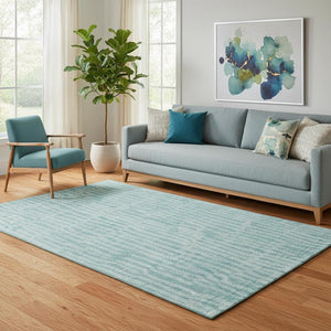 HomeRoots 5' X 8' Coastal Teal & Ivory Striped Washable Area Rug - UV Protected, Stain Resistant & Durable! 655694
