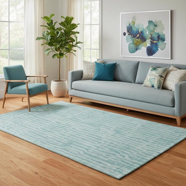 HomeRoots 5' X 8' Coastal Teal & Ivory Striped Washable Area Rug - UV Protected, Stain Resistant & Durable! 655694