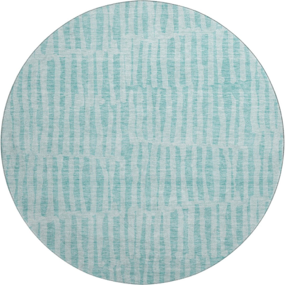 HomeRoots 8' Teal And Ivory Striped Round Rug - Washable, UV Protected, Stain Resistant, Perfect for Any Room! 655695