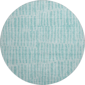 HomeRoots 8' Teal And Ivory Striped Round Rug - Washable, UV Protected, Stain Resistant, Perfect for Any Room! 655695