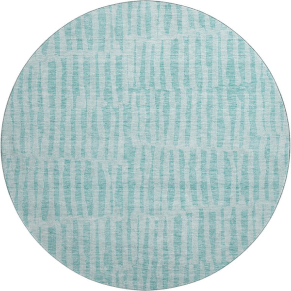 HomeRoots 8' Teal And Ivory Striped Round Rug - Washable, UV Protected, Stain Resistant, Perfect for Any Room! 655695