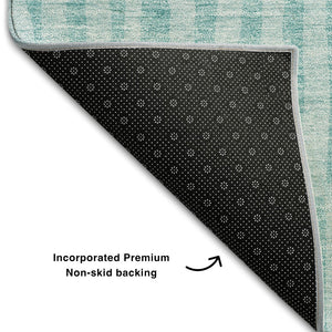 HomeRoots 8' Teal And Ivory Striped Round Rug - Washable, UV Protected, Stain Resistant, Perfect for Any Room! 655695