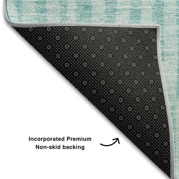 HomeRoots 8' Teal And Ivory Striped Round Rug - Washable, UV Protected, Stain Resistant, Perfect for Any Room! 655695