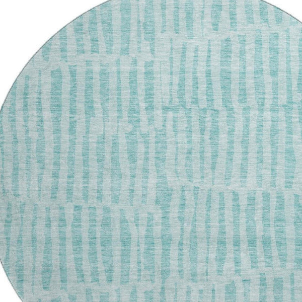 HomeRoots 8' Teal And Ivory Striped Round Rug - Washable, UV Protected, Stain Resistant, Perfect for Any Room! 655695