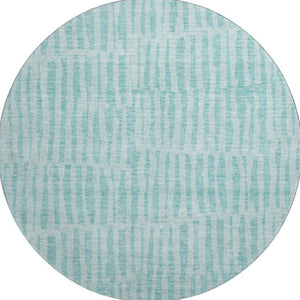 HomeRoots 8' Teal And Ivory Striped Round Rug - Washable, UV Protected, Stain Resistant, Perfect for Any Room! 655695