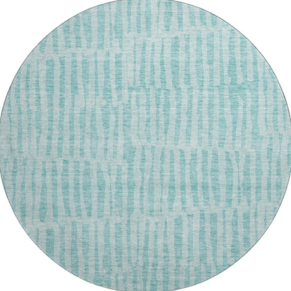 HomeRoots 8' Teal And Ivory Striped Round Rug - Washable, UV Protected, Stain Resistant, Perfect for Any Room! 655695