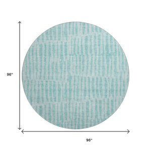 HomeRoots 8' Teal And Ivory Striped Round Rug - Washable, UV Protected, Stain Resistant, Perfect for Any Room! 655695