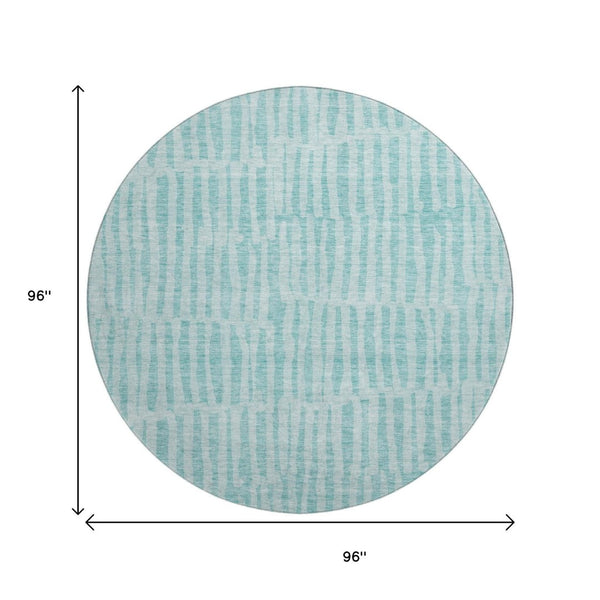 HomeRoots 8' Teal And Ivory Striped Round Rug - Washable, UV Protected, Stain Resistant, Perfect for Any Room! 655695