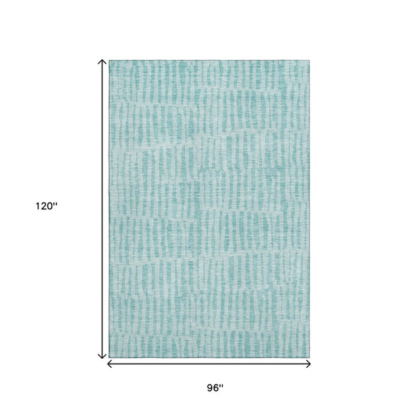 HomeRoots 8' X 10' Stylish Teal and Ivory Striped Washable Area Rug with UV Protection for Busy Homes 655696
