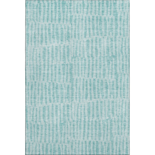 HomeRoots 9' X 12' Teal And Ivory Striped Rug - Washable, UV-Protected, Stylish & Stain Resistant for Any Space 655697