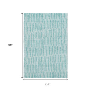 HomeRoots 10' X 14' Teal And Ivory Striped Area Rug - Washable, UV Protected, Durable & Stylish for Any Room 655698