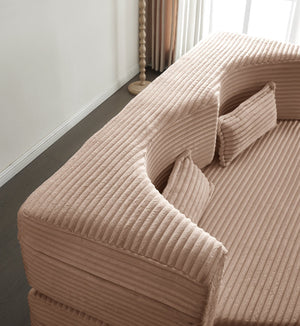 English Elm Modern Full Size Folding Sofa Bed with Plush Corduroy, 2 Pillows, 15" Foam Mattress, No Assembly Required Pink W1885P347085