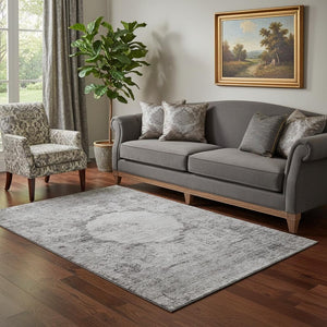 HomeRoots 5' X 8' Gray and Silver Oriental Area Rug - Stain Resistant, UV Protected, Perfect for Any Room! 655700