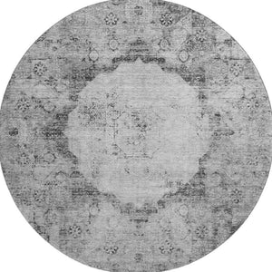 HomeRoots 8' Gray and Silver Oriental Round Rug – Washable, UV Protected, and Perfect for High-Traffic Areas 655701
