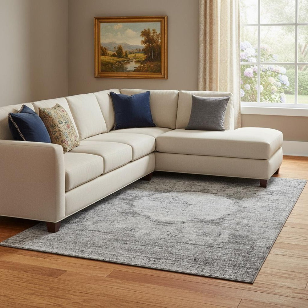 HomeRoots 8' X 10' Gray And Silver Oriental Area Rug – Stylish, Washable, UV Protected for High-Traffic Spaces 655702
