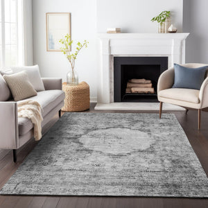 HomeRoots 9' X 12' Gray and Silver Oriental Area Rug – Durable, Washable, UV Protected Elegance for Any Room 655703