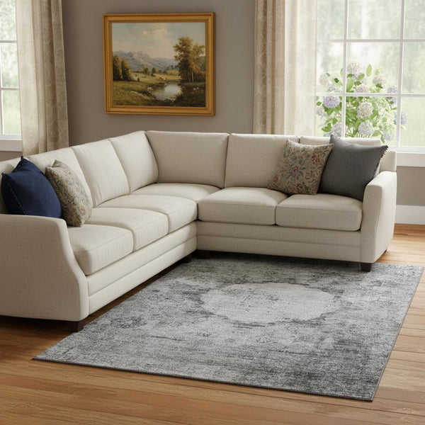 HomeRoots 9' X 12' Gray and Silver Oriental Area Rug – Durable, Washable, UV Protected Elegance for Any Room 655703