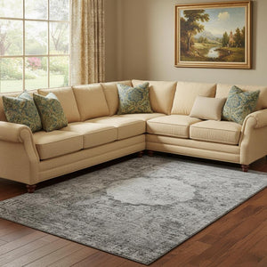 HomeRoots 10' X 14' Gray and Silver Oriental Area Rug – Washable, Stain-Resistant, UV Protected for Family Homes 655704