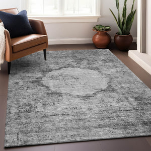 HomeRoots 10' X 14' Gray and Silver Oriental Area Rug – Washable, Stain-Resistant, UV Protected for Family Homes 655704