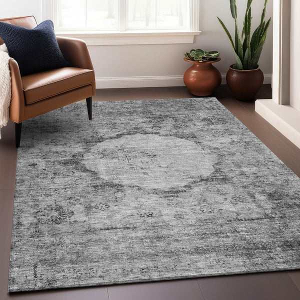 HomeRoots 10' X 14' Gray and Silver Oriental Area Rug – Washable, Stain-Resistant, UV Protected for Family Homes 655704