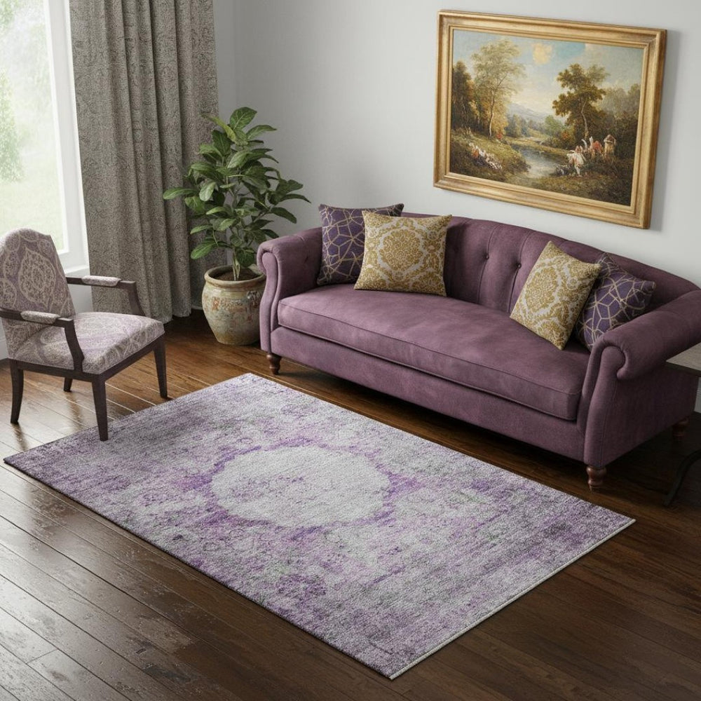 HomeRoots 5' X 8' Purple and Gray Oriental Area Rug - Washable, UV-Protected, Stain-Resistant for Family Living 655706