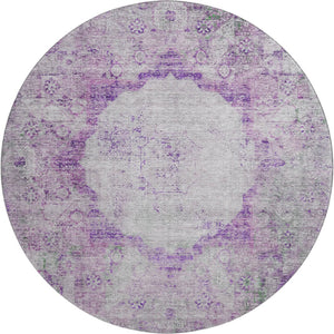 HomeRoots 8' Purple And Gray Oriental Round Rug – Washable, UV-Protected, and Perfect for Homes with Kids & Pets 655707