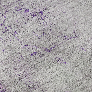 HomeRoots 8' Purple And Gray Oriental Round Rug – Washable, UV-Protected, and Perfect for Homes with Kids & Pets 655707
