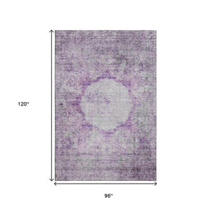 HomeRoots 8' X 10' Stylish Purple and Gray Oriental Area Rug - Washable, UV-Protected, Pet-Friendly Design! 655708