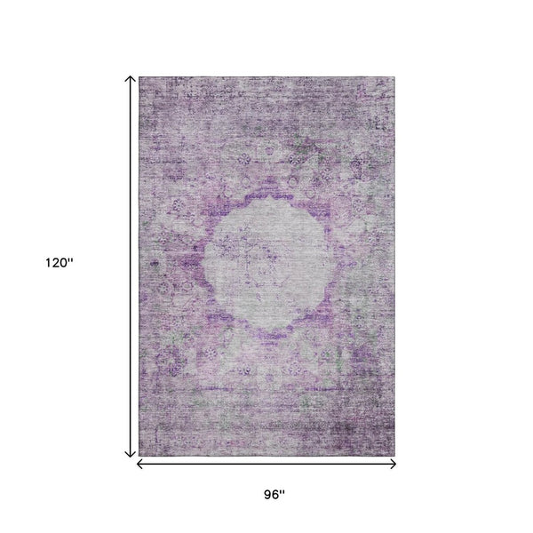 HomeRoots 8' X 10' Stylish Purple and Gray Oriental Area Rug - Washable, UV-Protected, Pet-Friendly Design! 655708