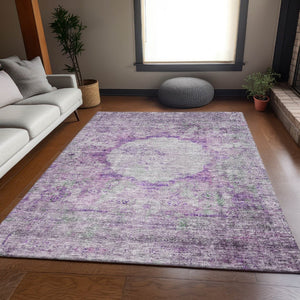 HomeRoots 8' X 10' Stylish Purple and Gray Oriental Area Rug - Washable, UV-Protected, Pet-Friendly Design! 655708