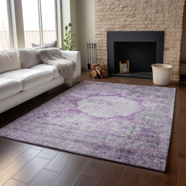 HomeRoots 8' X 10' Stylish Purple and Gray Oriental Area Rug - Washable, UV-Protected, Pet-Friendly Design! 655708