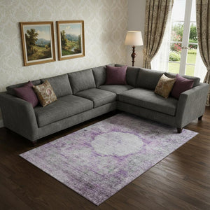 HomeRoots 8' X 10' Stylish Purple and Gray Oriental Area Rug - Washable, UV-Protected, Pet-Friendly Design! 655708